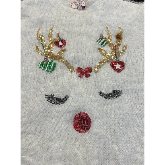 Poof! NWT. Girl Reindeer Christmas Sweater, Sz L - Picture 2 of 4